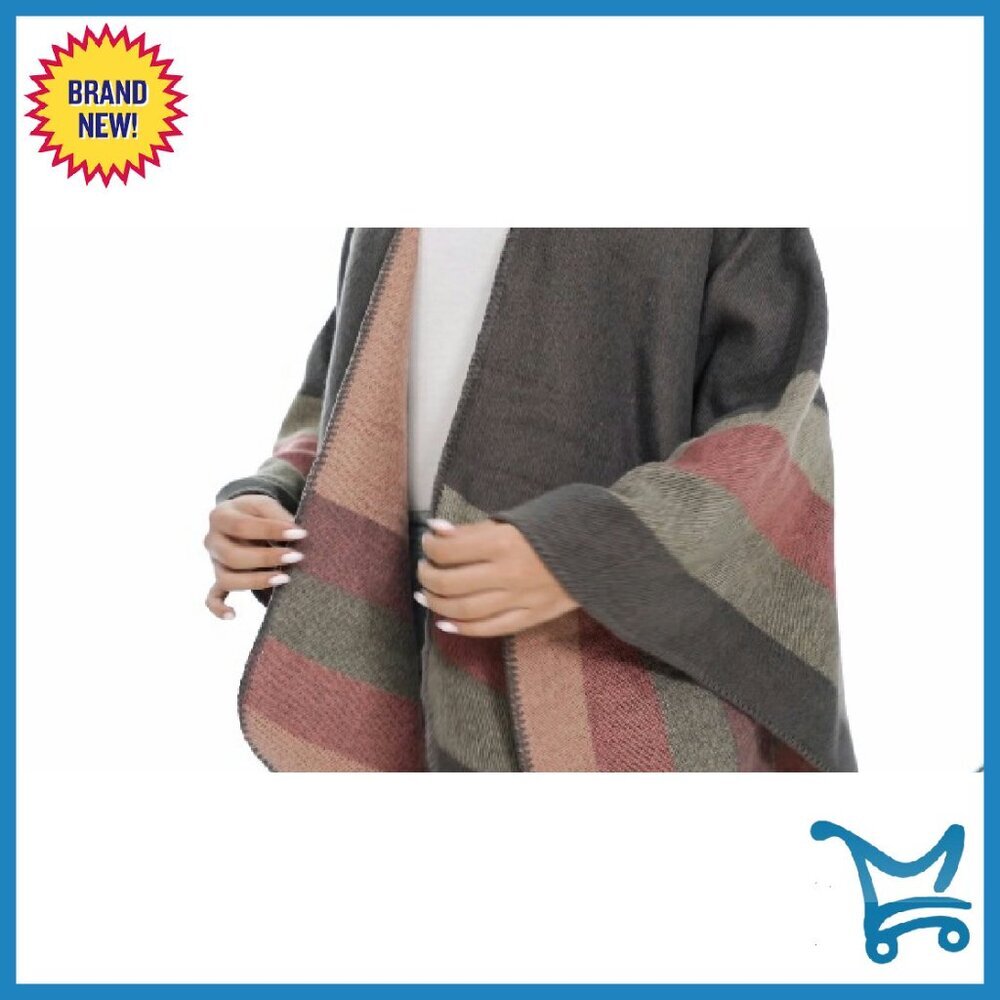 Oversized Knitted Poncho Shawl Wrap Cape Cardigan Wearable Blanket - Picture 8 of 8